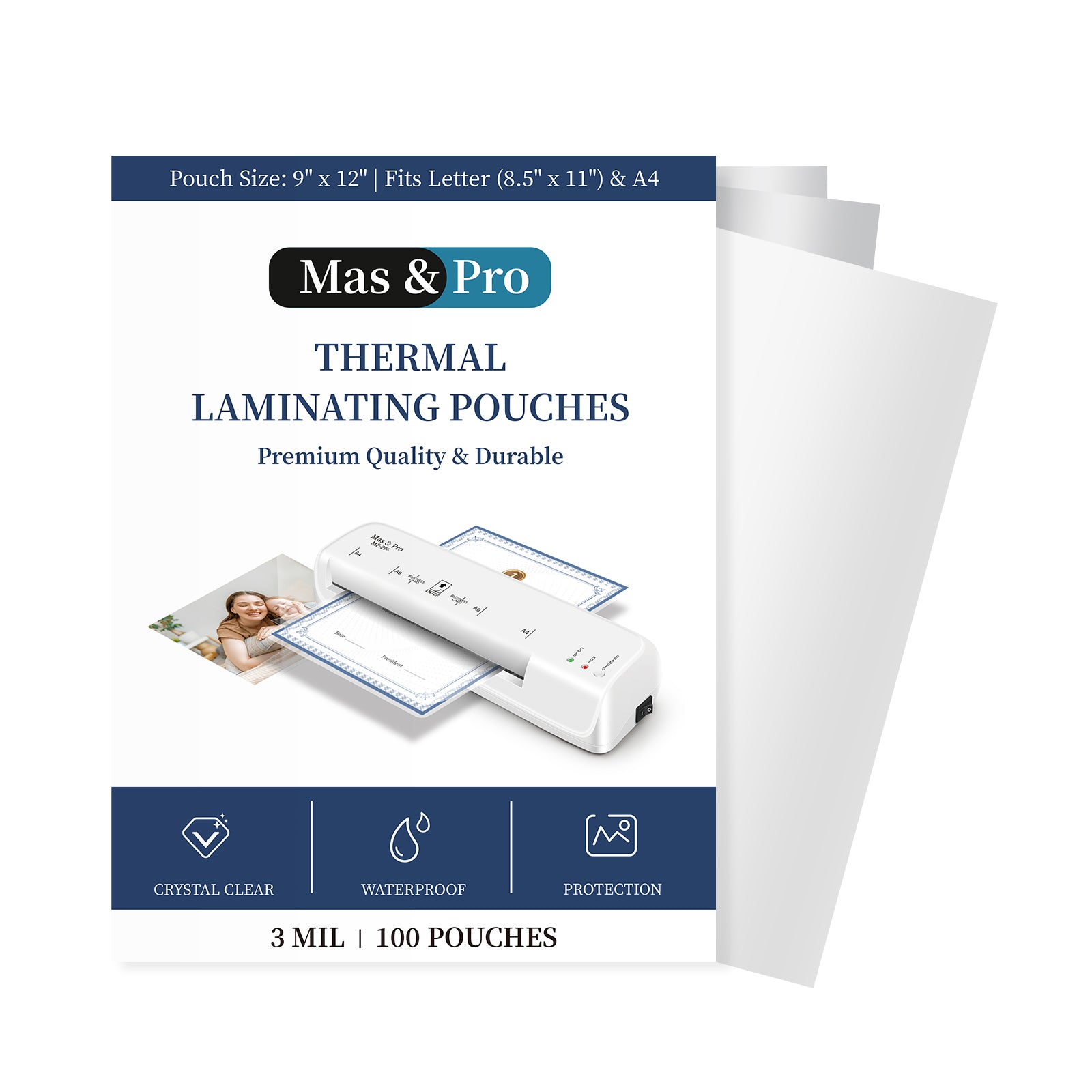 Mas & Pro Thermal Laminating Pouches 3 Mil 9x12 in, 100 Pack